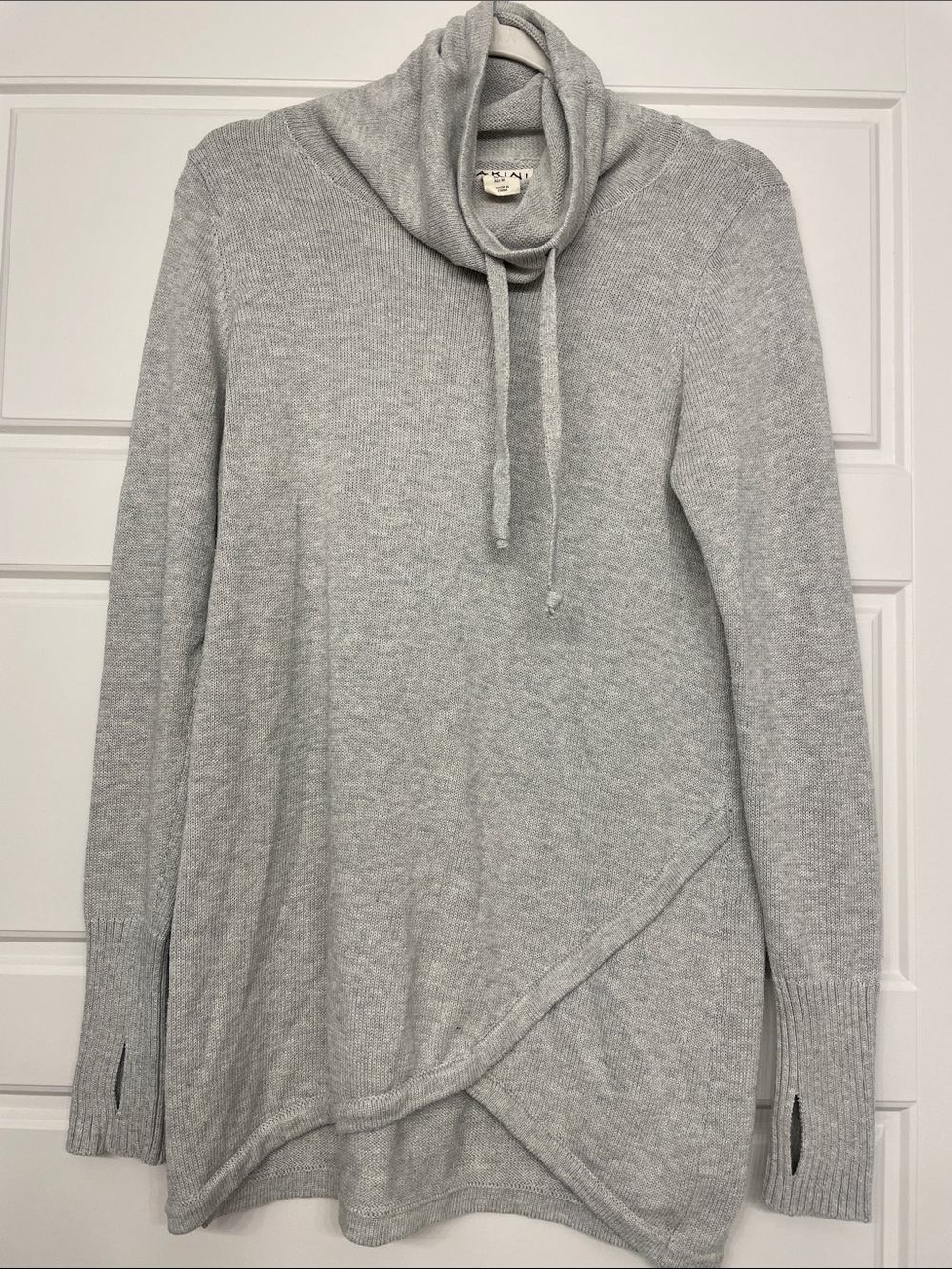 Dakini Light Gray Cowl Neck Sweater with Drawstring
